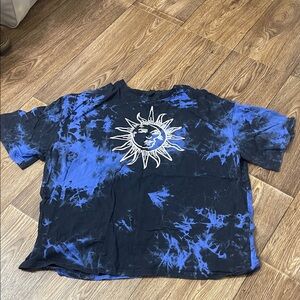 Blue and Black Tie-Dye Sun Graphic Men's Shirt